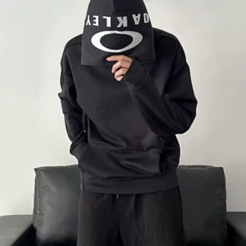 NWT Oakley Men's Medium Black Loose Fit Hoodie Graphic Hood Rare Streetwear Tuff